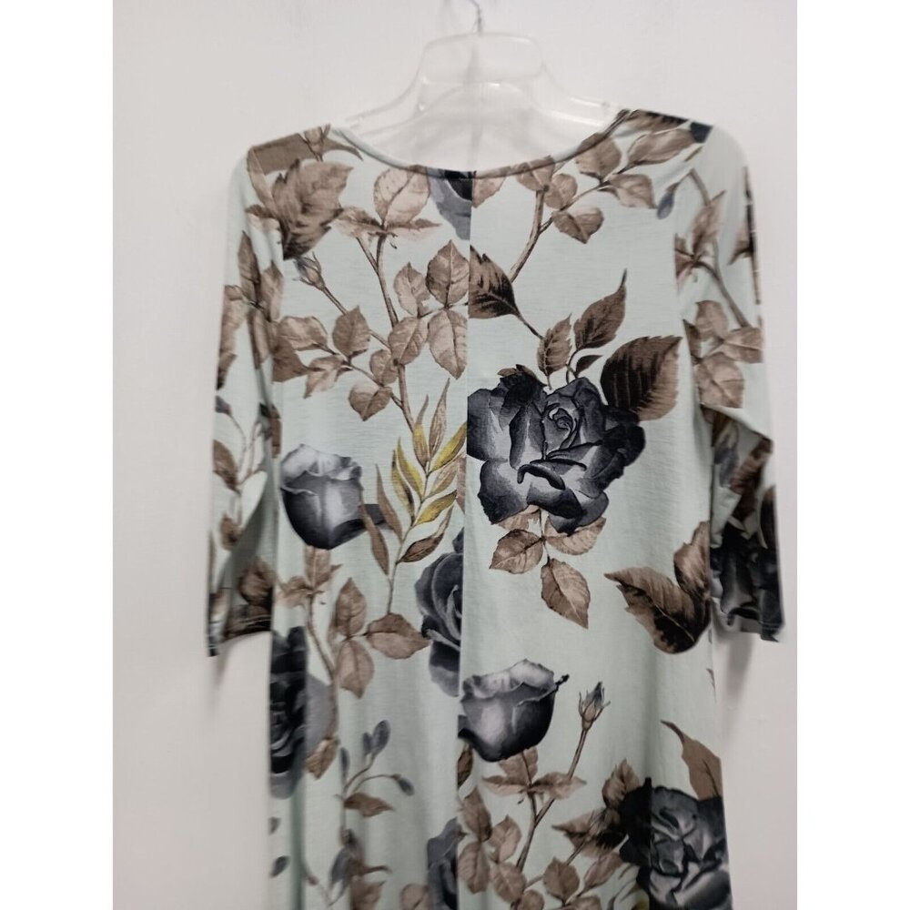 Honeyme Womens BOHO Mini Dress Size Small Light Blue Floral 3/4 Sleeve Stretch - Picture 6 of 6